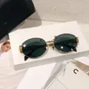 Designer zonnebril dames triomphe ovale frame metalen spiegelpoten groene lens retro klein ronde frame sexy met originele doos