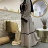 Ethnische Kleidung Graue Abayas Frauen Dubai Kaftan Muslimisches Kleid Islamisches Offenes Abaya Türkisch Jalabiya Eid Ramadan Kimono Strickjacke Robe Bescheiden
