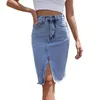 Gonne Donna Vita alta Gonna di jeans di media lunghezza Sexy Slim Fit Hip Wrap Slit Impiombato Regular Guaina Ladies Solid Casual 2024