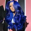 Cheveux brésiliens saphir bleu crache de poils humains de couleur bleu 360 perruques frontales en dentelle 180% densité HD en dentelle de perruque avant synthétique