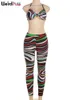 Capris estranho puss impressão colorida 2 peça conjunto feminino verão halter sem costas envoltório topos + leggings combinando streetwear sexy roupas de festa