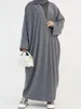 Ethnische Kleidung Herbst Winter Solide Samt Kimono Strickjacke Abayas Für Frauen Arabisch Dubai Kaftan Islamische Lose Robe Femme Abend Maxi