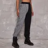 Kadın Pantolon Kadın Ekose Yüksek Bel Punk Stil Cepleri Zincir Günlük Pantolonlar Açık Gevşek Düz Düz Terozlu