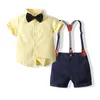 Kledingsets Kinderen Jongens Gentleman Set Korte mouw Strikje Shirt Jarretel Shorts Peuter Baby Boy Outfit Voor Bruiloft Feestjurk