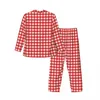 メンズスリープウェアレトロチェック柄のパジャマセット秋の赤と白ギンガムロマンチックなホームマン2ピースルーズ特大のグラフィックスーツ