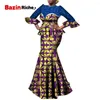 Ethnic Clothing African Two Pcs Skirt Suit For Lovely Women Party Wedding Patchwork Gliter Fabric Top And Hip Pleated Clothes Lady WY8717