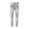 Jeans de Amirsmen Marinha de maré Lavar água Caixa de caju azul claro Faca de flores cortado Hole Slim Fit Skinny Jeans para homens e mulheres