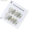 Falska naglar handgjorda tryck på naglar grönt moln jade medium fyrkantig gradient rent önskan avtagbar vit mild med elegant.no.24601 Q240122