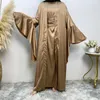 Ethnic Clothing Muslin Abaya For Women Ramadan Islamic Loose Long Dress Fashion Satin Long-sleeved Plus Muslim Cardigan Suit