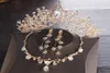 Gold Bridal Crowns Tiaras Hair Accessories Headpiece Halsbandörhängen smycken Set mode bröllop smycken set billiga 8714808