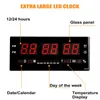 Väggklockor 36x15x3cm stor digital klocka larm timme chime funktion tabell kalender temperatur elektronisk ledning med plugg