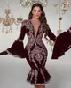 Elegant V Neck Women Formal Evening Dresses Sexy African Short Mermaid Prom Party Gowns Shiny Sequined Celebrity Dress