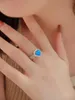 Klusterringar Full Zircon Women's Pure 925 Silver Ring with Heart Shape Blue Opal Sweet Romantic Style For Par Dating Wearing