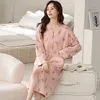 Vêtements de nuit pour femmes 2024 Chemise de nuit Femmes Printemps Automne Double face Coton Sleepshirts Manches longues Plaid Hiver Robe Midi Pyjamas