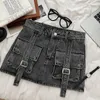 Keychains koreanska version frock shorts hög midja bred ben jeans en linje fickficka kvinnors denim kvinna y2k kvinnlig sommar droppe