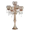 Tall 5arms Metal rose Gold Candelabras With Pendants Romantic Wedding Table Candle Holder Home Decoration2869781