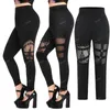 Capri Rosegal Plus Size Gothic Kant Paneel Mesh Studs Gekooide Uitsparing Broek Zwarte Vrouwen Sexy Pull op Legging Skinny Broek Mujer 4xl