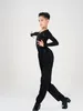 Scen Wear Latin Dance Competition Costume Black Long Sleeve Tops Pants Chacha Dancing Clothes Tango Ballroom Waltz Dancer Outfit VDB7862