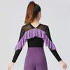 Stage Wear Salle de bal Latin Dance Tops Justaucorps Compétition Femme Valse Moderne Vêtements Manches Longues Rumba Salsa Performance Dancewear