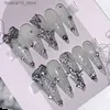 Faux ongles papillon presse sur les ongles Y2K paillettes strass faux ongles avec colle personnalisé à la main long cercueil Stiletto faux ongles conseils Q240122