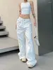 Jeans pour femmes 2024 coréen Y2K mode blanc baggy cargo kpop pantalon pour femmes vêtements droite large jambe décontractée pantalon élégant dame