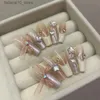 Künstliche Nägel, 10 Stück, luxuriöse handgefertigte Nägel, rosa, süße französische Schleife, kreativer Glitzer, Diamanten, Ins-Stil, originelles Design, zum Aufdrücken künstlicher Nägel, Q240122