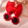 Accessoires pour cheveux 2 pièces/ensemble, bandeau à nœud imprimé fleur mignon pour enfants garçons, lunettes de soleil, couleur unie, couvre-chef