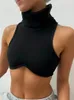 Débardeurs pour femmes Summer Crop Top pour femmes 2024 coton côtelé gilet col roulé débardeur noir mince sans manches sexy hauts tricotés