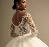 2024 elegante vestido de baile feminino vestido de casamento ilusão pescoço miçangas rendas apliques mangas completas vestidos de noiva novias robe de mariage