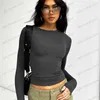 Kadın T-Shirt Cutenova Moda Kadınlar Tişört Uzun Kollu Mürettebat Boyun Katı İnce Fit Bayanlar Günlük Sokak Giyim Camis T240122 için Başparmak Delikleri