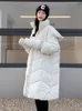 Nuovo cappotto invernale caldo e alla moda con cappuccio in stile coreano di fascia alta al ginocchio, con imbottitura in cotone stile guanto