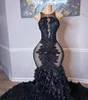 아프리카 소녀를위한 섹시한 검은 인어 댄스 파티 드레스 2024 구슬 스팽글 슬리빙 아플리케 파티 이브닝 ​​드레스 환상 졸업식 가운