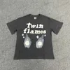 T-shirts voor heren Nieuwe zomer Twin Flame Puff Gebroken Borduurmotief Korte mouw Tees Unisex Street chic Baggy Y2K Katoenen T-shirts Oversized herentop T240122