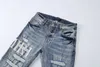 メンズジーンズ新しい文字刺繍ステッカー壊れた穴パッチワーク洗濯ジーンズハイストリートファッションブランド