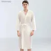 Women's Sleep Lounge Waffle Couple Bathrobe Spring Winter Women Dressing Gown Long Sleeve Cotton Kimono Solid Robe with Pockets Knee Length RobesL240122