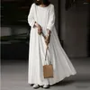 Sukienki swobodne 2024 Elegancka solidna sukienka dla kobiet jesienna Sundress Long Rękaw plisowane maxi vestidos żeńska bawełniana szata nadmierna