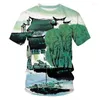 Heren T-shirts Landschap Inktpatroon 3D Gedrukt Casual T-shirts Dames/mannen Korte mouw O-hals Hip Hop Tee Harajuku Tops Mode T-shirt