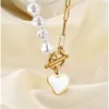 Heart Inlaid Shell Stitching Necklace Sweater Chain Clavicle OT Necklace