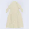 Robes décontractées Miyake 2024 printemps / automne longue demi-col ouvert petit et taille à lacets style couleur unie robe maix pour les femmes