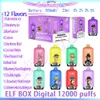 Original Elf Box Digital 12000 Puff Disposable Vapes Pen 23 ml Förfylld POD 500mAh Uppladdningsbart batteri E Cigaretter Puffs 12000 0% 2% 3% 5% Styrka 12 Smaker