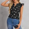 Women's T Shirts Fashion Women Summer Star Print T-shirts Patchwork Design Ruffles Decor V-Neck ärmlösa Loose Pullovers Top