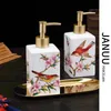 Liquid Soap Dispenser Creative Flower Bird Ceramic Emulsion Shampoo Bottle Pressing El Lotion Container Badrumstillbehör
