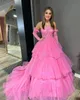 Vestido de baile de tule em camadas, espartilho de renda pura, manga destacável, vestido de baile Quinceanera, concurso, evento formal, ocasião especial, gala, tapete vermelho, vestido de passarela