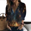 Damenblusen, Sommer-Dame-Shirt, Wald, Glühwürmchen, 3D-Druck, schöner Stil, Damen-Trend, Mode, locker