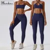 Actieve sets Naked Feeling Yoga Suit Cross Sport Bra Training Dames Snel droge kleding Running Strak Sportswear 2PCS Gym Set vrouw