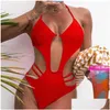 Womens Swimwear Y Halter Strappy Scrunch Bumonokini One Piece Swimsuit Mulheres Feminino High Cut Banhista Banheira Swim Ladywomens Drop Dhm3L