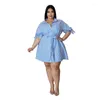 Artı boyutu elbiseler WSFEC XL-5XL Kadınlar için 2024 İlkbahar Yaz Moda Şerit Bandaj Gevşek Midi Gömlek Elbise Kıyafetler