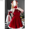 Seksi Set 2021 Kadın Noel Noelleri Seksi Lady Noel Baba Cosplay Gelin Egzotik iç çamaşırı Kış Kırmızı Elbise Hizmetçisi Uniforml240122