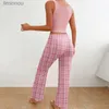 Women's Sleep Lounge Women Two-piece Pajamas Set Girls Grid Sleepwear Lady Round Neck Sleeveless Top+Pants Homewear 2024 Summer PijamaL240122