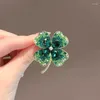 Brooches Luxury Lucky 4-leaf Clover Brooch Unisex Rhinestone Plant Pin Women's Office Party Wedding Daily Jewelry Clothing Accessories